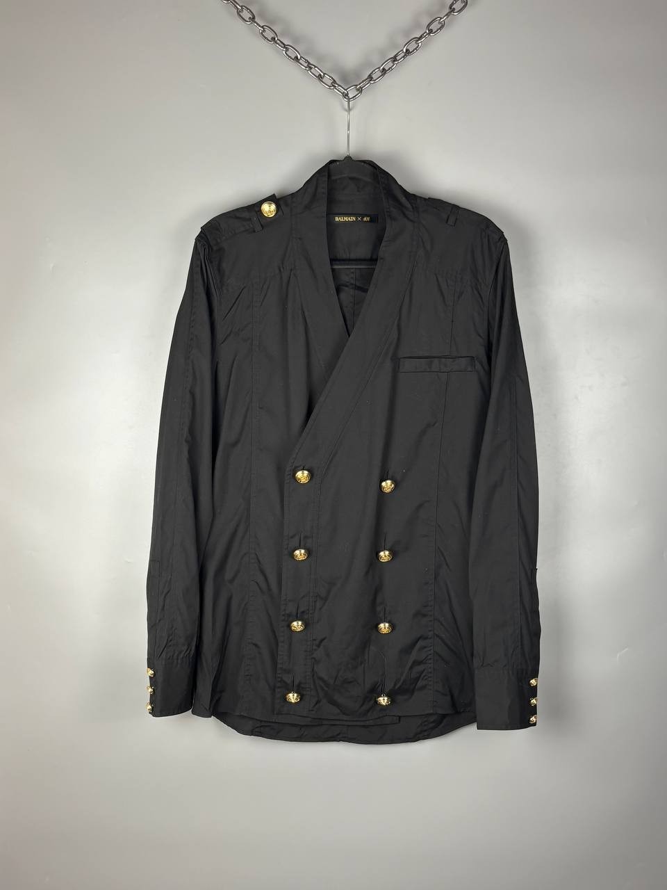 Balmain x H&M Military Double Breasted Shirt Jacket Gold Buttons Black Size M