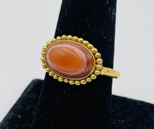 Ancien 22k Haut Carat Or Début Agate Taille Bague 9.5 - Photo 1 sur 9