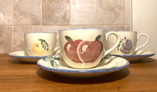 Vintage Set of 3 Poole Pottery Dorset Fruits Cups & Saucers Hand painted ex cond