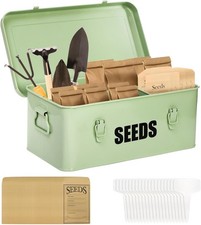 Seed Storage Box Organizer with 4 Compartments, Large Metal Seed Packet Contain
