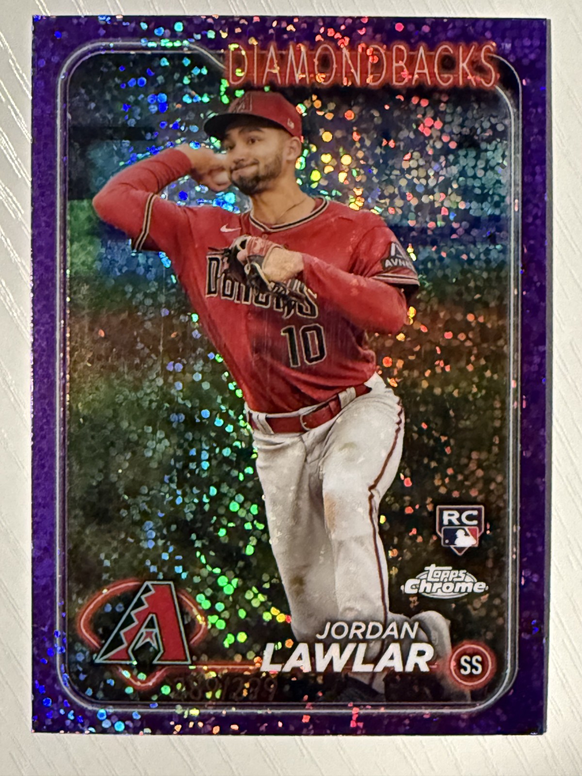 Jordan Lawlar 2024 Topps Chrome Purple Sparkle Refractor RC #229 289/299