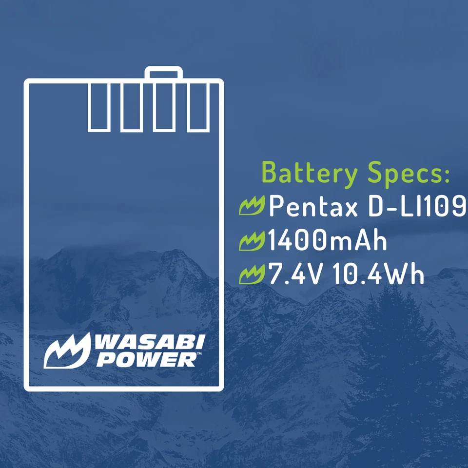 Batería Wasabi Power (paquete de 2) y cargador para Pentax D-LI109 Foto 3 de 4