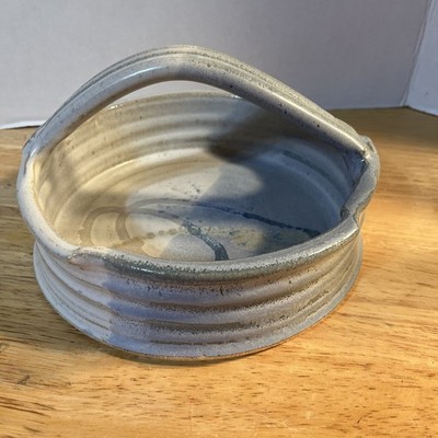 Fruit Bread Roll Clay Pottery Basket Tennessee Blue Gray Handle Popcorn Studio 