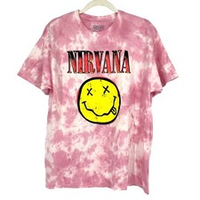 Officially Licensed Nirvana Nevermind Smiley Grunge Tee Pink Tie Dye Large NWOT