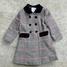 Edgehill Collection Girls Plaid Double-Breasted Pea Coat Black White Pink 2T