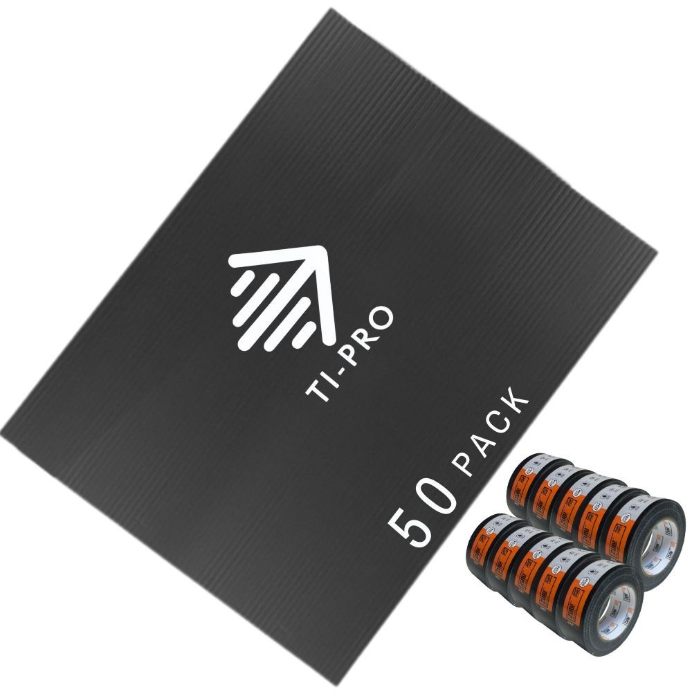 TI-PRO 50 Pack Correx Floor Protection Sheets 2.4m x 1.2m + 10 Black Duct Tape