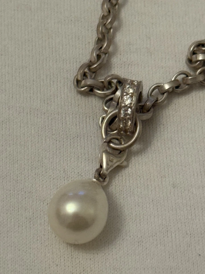 Thomas Sabo silberne kurze Halskette mit Strass Charmeinhänger und Perlencharm - Bild 2 von 4