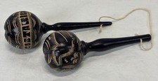 Wooden Carved Maracas From Costa Rica Purple Birds