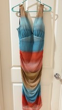 Guess Women's Blue Striped Open-Stitch V-Neck Sleeveless Bodycon Dress Size 14