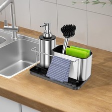 Kitchen Soap Dispenser Set, Soap Dispenser with Sponge Holder, 3 in 1 Stainle...