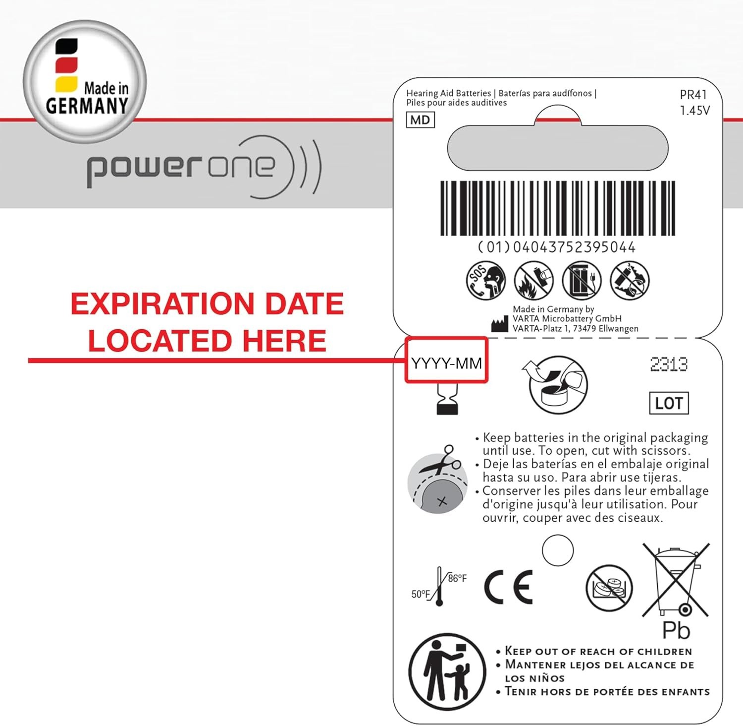 Power One Size 312 PR41 1.45V Hearing Aid Batteries (60 Cells) Child Resistant