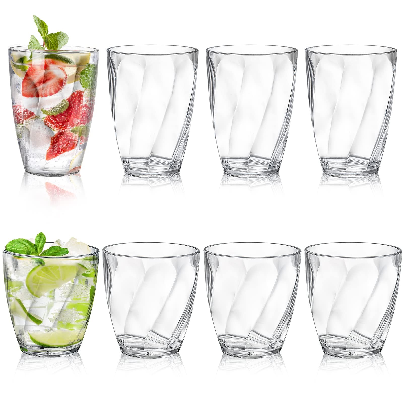 New Lawei Set of 8 Plastic Drinking Glasses, 10oz and 13oz Reusable Shatterproof