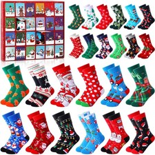 24 Pairs Christmas Sock Advent Calendar 2025 Unisex Socks 24 Days Countdown G...
