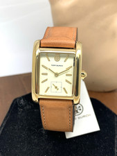 Tory Burch Women's Watch TBW1068 Tank Cream Dial Gold Quartz Brown Leather Band