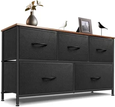 Dresser for Bedroom with 5 Drawers 5 Storage Drawers Organizer Unit Black&Brown
