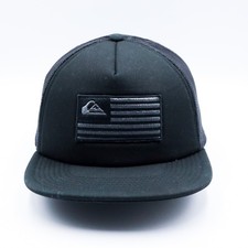 Quiksilver Trucker Hat Mens Adjustable Black Tonal Flag Patch Foam Mesh Snapback