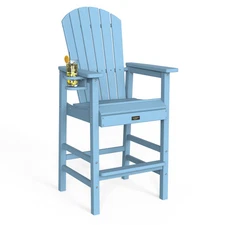 VINGLI Outdoor HDPE Bar Height Stool Patio Tall Garden Chair Armrest Footrest