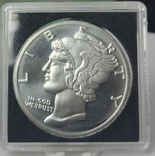 1oz 999 Fine Silver Mercury Dime Styled Round In Capsule Fantastic Rare Piece