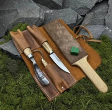 Wood Carving Tool Set with Leather Case – Hand Forged Spoon Knife