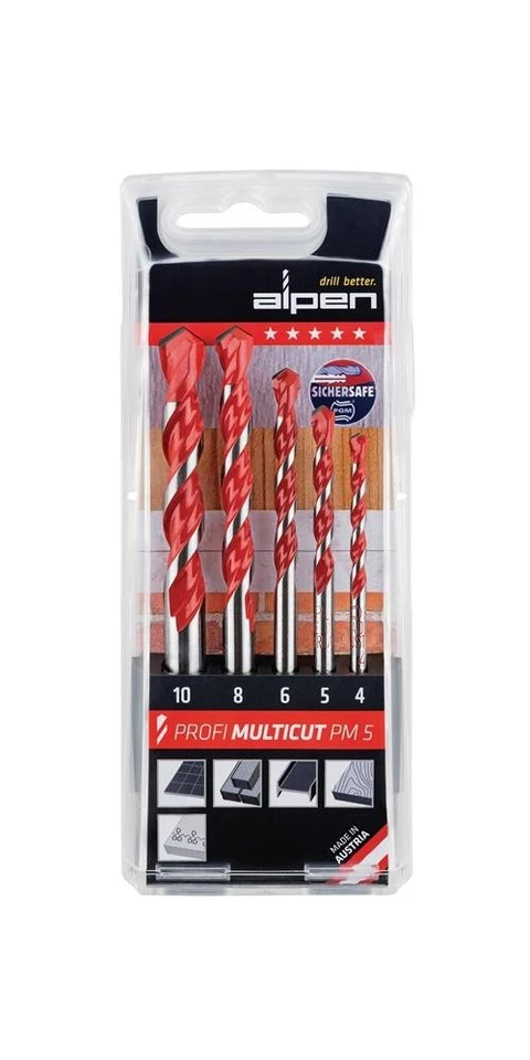 ALPEN-MAYKESTAG Juego de brocas profesional Multicut 5 piezas 4, 5, 6, 8, 10 mm redondo