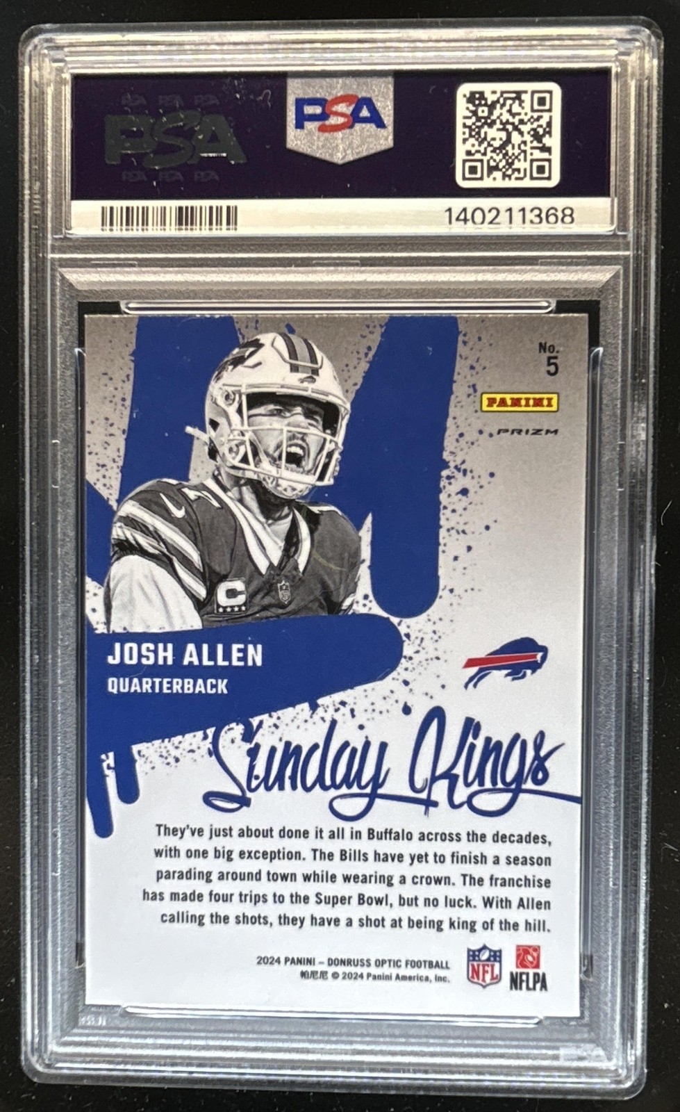 2024 Panini Donruss Optic Josh Allen Sunday Kings #5 Bills PSA 9 view 2