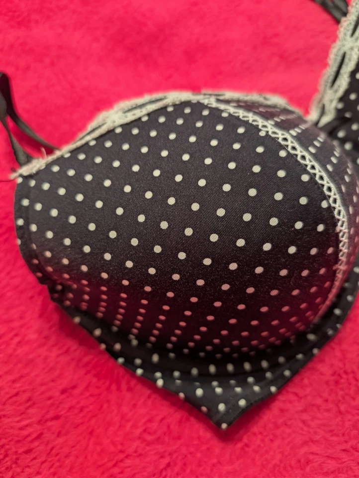 Joe Boxer 38DD Black White Polka Dot Underwire Bra Lace Trim Padded Everyday - Image 4 of 4