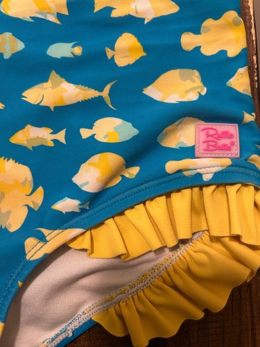 RuffleButts Girls Swimsuit Size 8 Blue and Yellow Fish One Piece Swimsuit - Picture 3 of 6