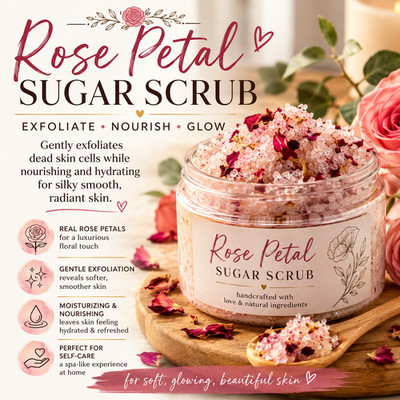 Rose Petal Sugar Scrub | Exfoliating Floral Body Scrub for Soft, Glowing Skin