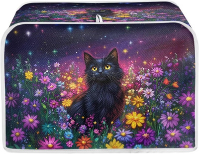 Black Cat Colorful Daisy Flower Print Toaster Cover Toaster Oven Cover 2 Slice T