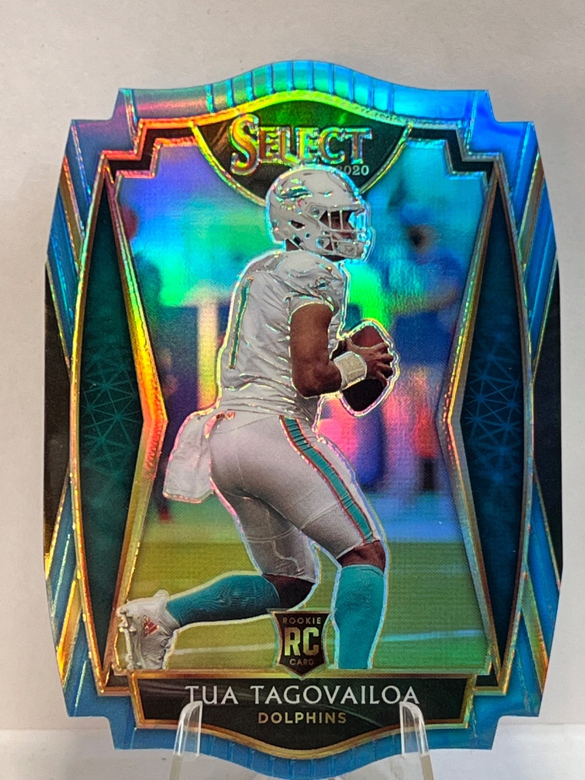 Tua Tagovailoa 2020 Select Premier Level #145 Light Blue Prizm Die-Cut Dolphins