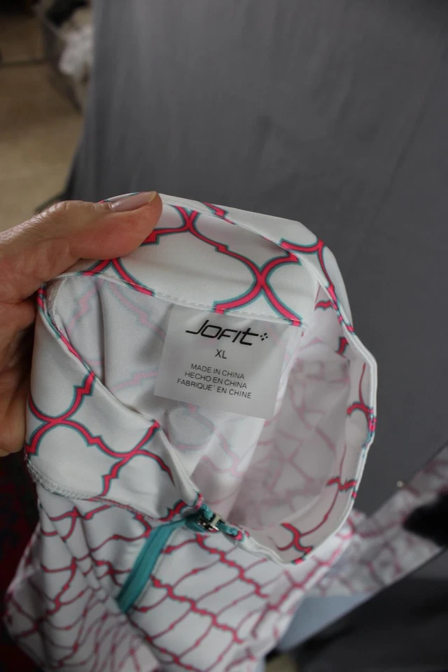 Jofit 女式白色粉红色蓝色印花 1/4 拉链长袖衬衫上衣 XL — 第 3/4 张图片