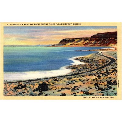 Abert Rim & Lake Abert On The Three Flags Highway OR Vintage Postcard SPO9