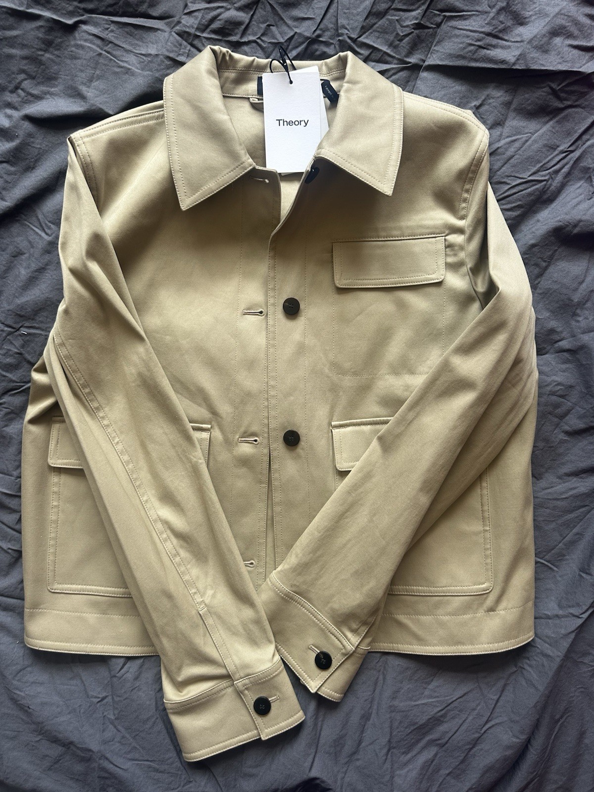 Theory Contemporary Utility Trench Cotton Chino Jacket Beige Size M image 3