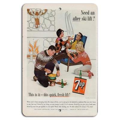 7-Up Après-Ski Sign Vintage Retro Aluminum Metal Rectangle Outdoor