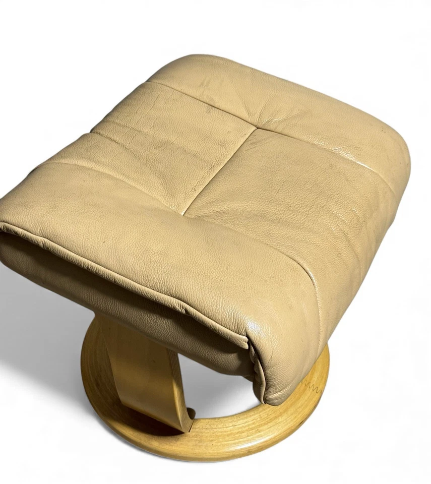 EKORNESS STRESSLES FOOTSTOOL LEATHER AND BEECH MAYFAIR RANGE - Image 4 of 4