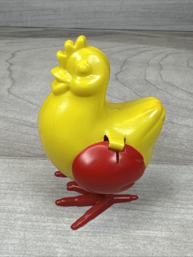 Vintage Plastic Egg Laying Chicken Hen Push Down Mechanical Toy Easter Farm Barn - Picture 8 of 11