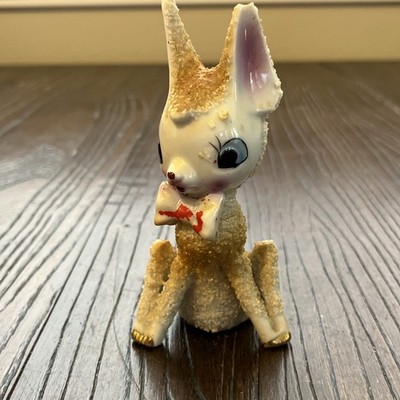 Vtg Arnart Anthropomorphic Deer Doe Figurine Dot Bow Tie 5'' Ceramic Japan AS  IS