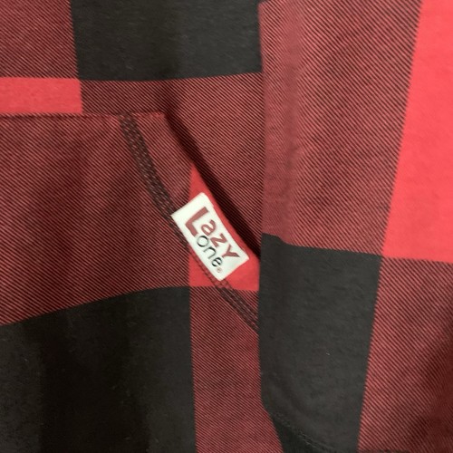 Lazy One S/M Unisex Oversized Sleep Hoodie L/S Thick Shirt Black Red Plaid - Picture 2 of 4