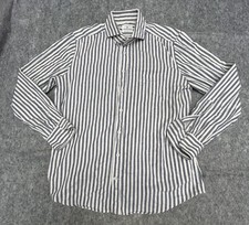 Emanuel Berg Men  s Modern Fit Stripe Shirt 16.5 Large Spread Cutaway Collar