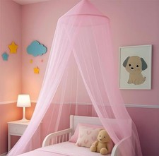 Princess Bed Canopy, Round Dome Bed Curtain for Girls, Dreamy Mosquito Pink