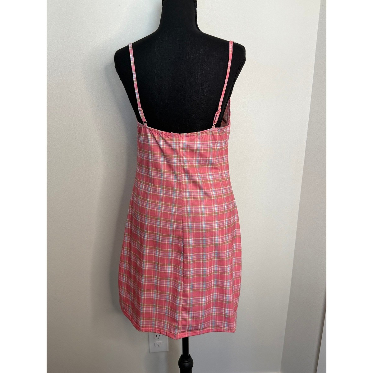 Sugar Thrillz Pink Plaid Mini Dress XL Sleeveless Checkered Coquette Y2K Style View 2