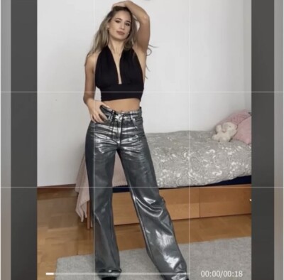 New Zara Mid Waist Straight Leg Full Length Silver Foil Jeans 5520/114 Size 8