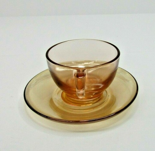 VTG Amber Depression Glass Cup & Saucer - Picture 2 of 6