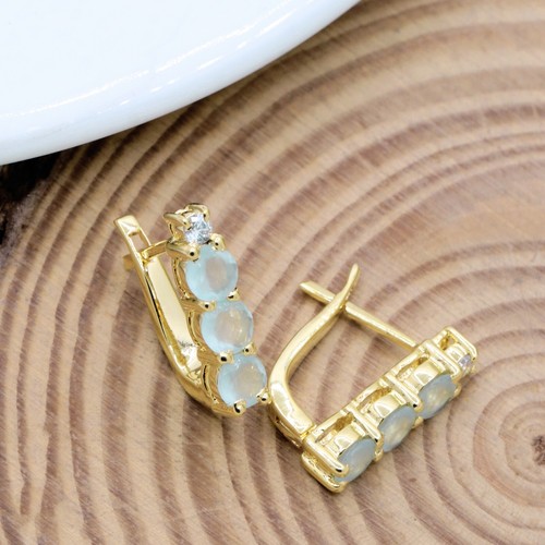 Aqua Chalcedony & CZ Ring Earrings & Pendant Jewelry Set 14k Yellow Gold Plated - Picture 8 of 15
