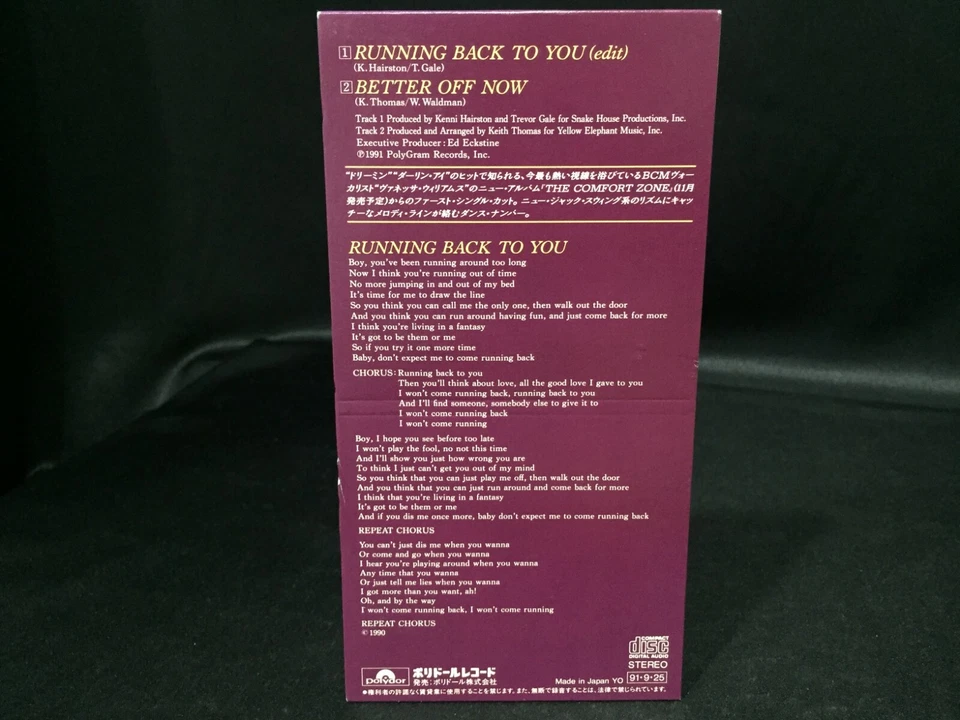 Vanessa Williams Running Back To You Single Promo Mini CD 3" (Polydor 1991) Foto 3 de 4