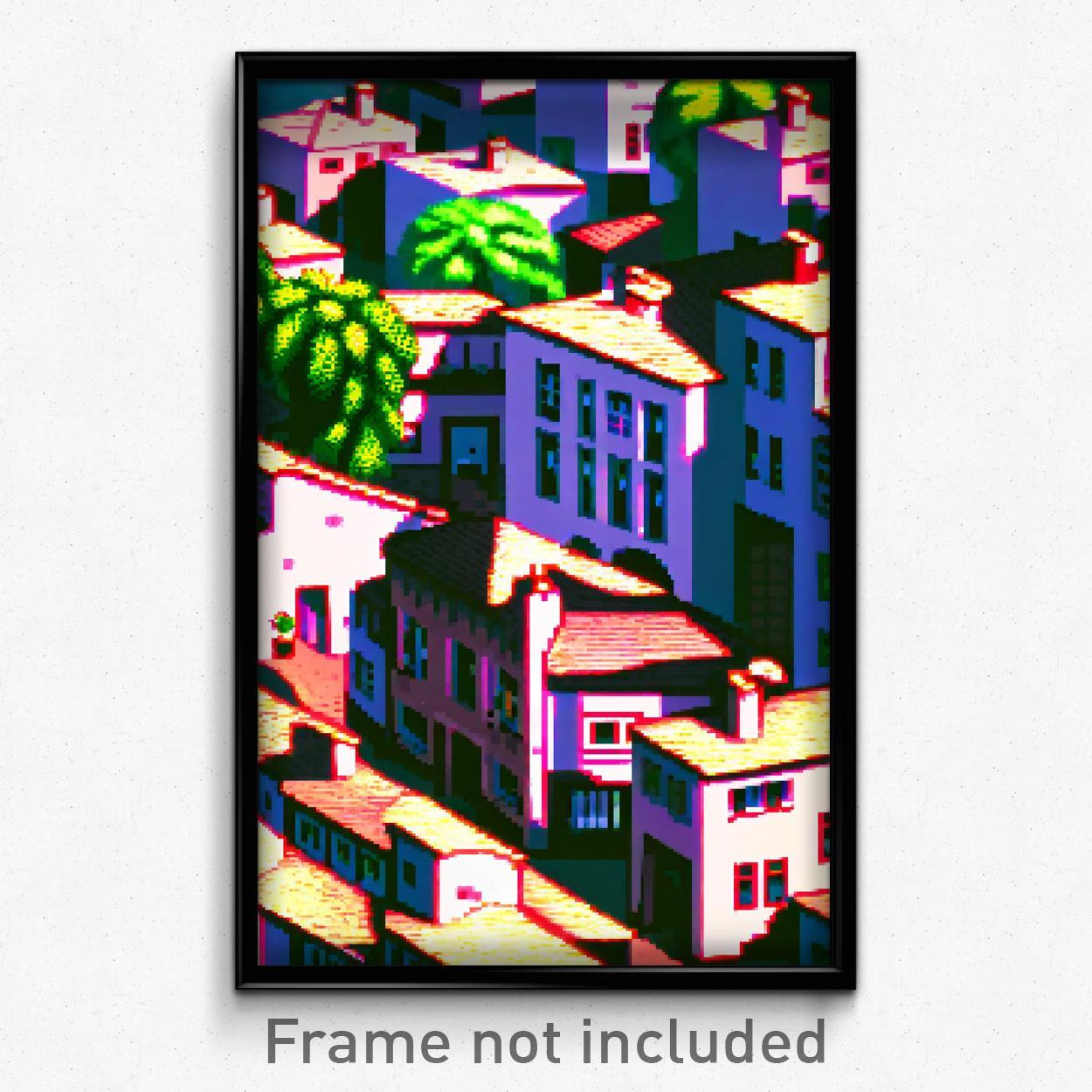 8-Bit Psychedelic Pixel Art Poster - Sentimental Town Video Game Print
