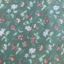 Muted Green Floral Flower Sprigs Butterflies Tossed Springs Industries 2 Yards