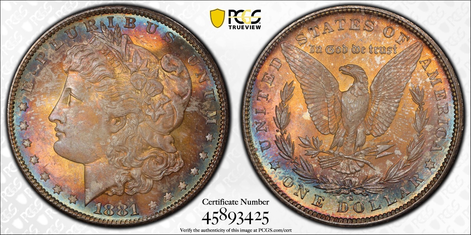 1881-S Morgan Dollar KILLER Rainbow Toned All Over MS66+ PCGS Gem Uncirculated
