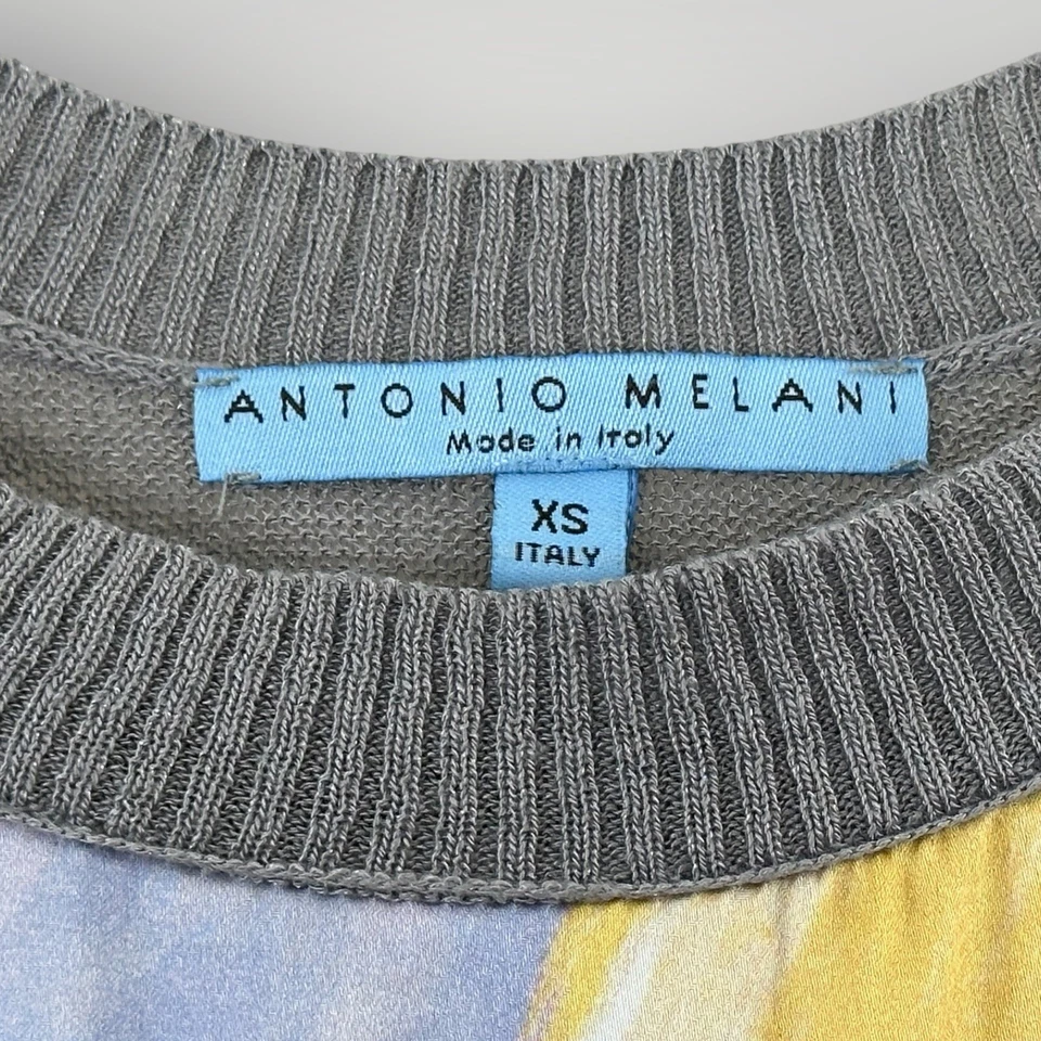 Antonio Melani вязаная рубашка женщин Sz XS сделано в Италии серый с многоцветной панели - Изображение 4 из 4