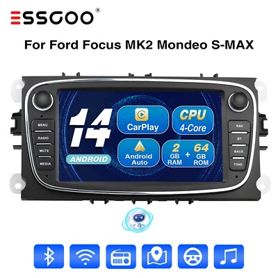 Für Ford Mondeo 4 Focus 2 C-MAX Autoradio Carplay Android 15 2+64G GPS NAVI RDS - Bild 1 von 4